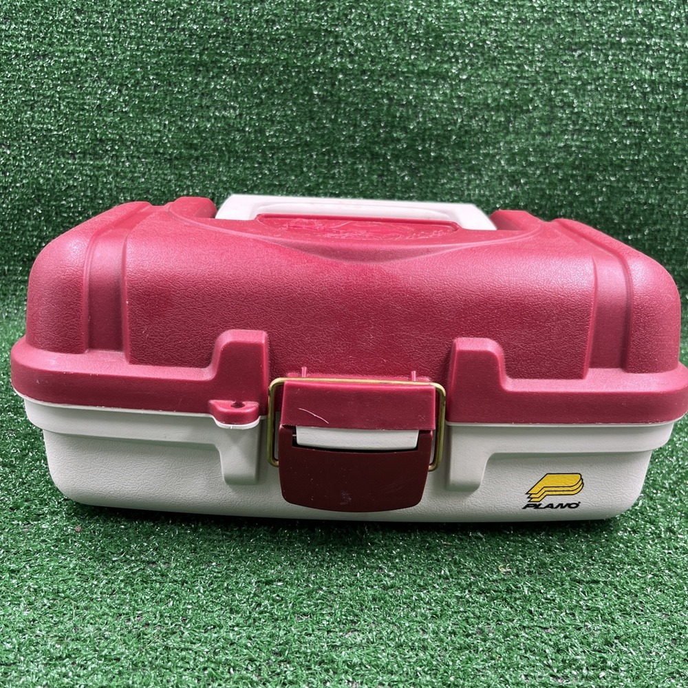 PLANO Model 6101 Red White Fishing Tackle Box w/ 1 Lift Up Tray